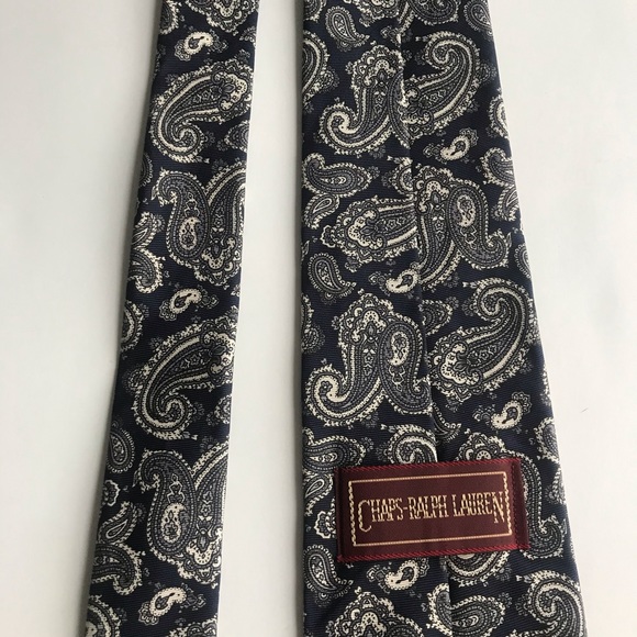 Chaps Ralph Lauren Tie Navy Silver Paisley Print - Picture 2 of 6